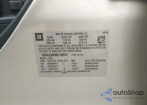 2016 Chevrolet Equinox Lt z USA, uszkodzony, nr VIN 1GNALCEK9GZ106810